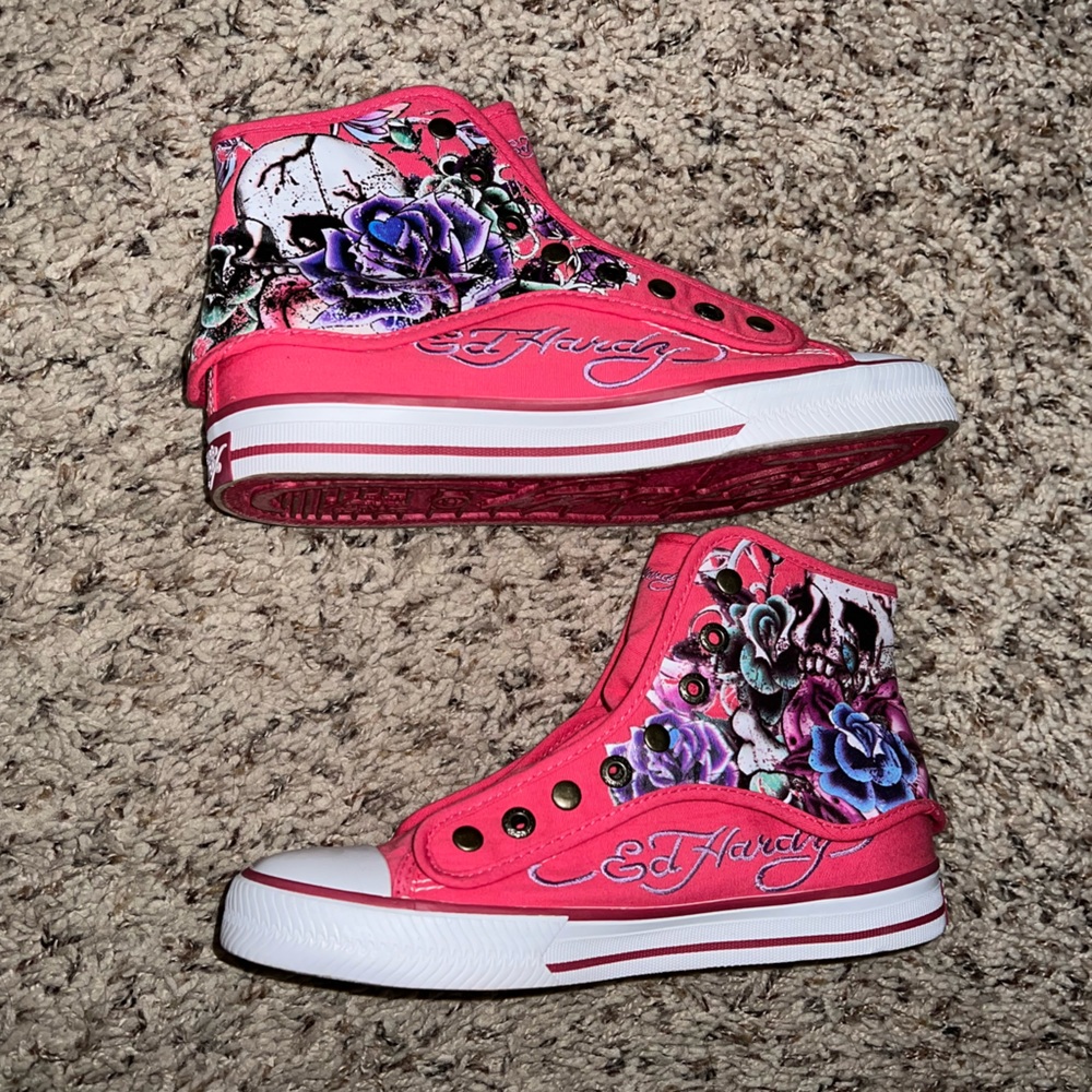 Ed Hardy hightop AND lowtop pink sneakers